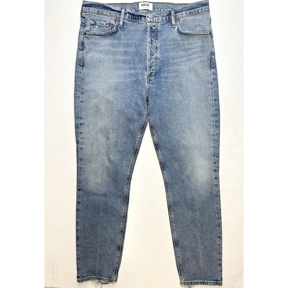 AGOLDE Jeans Nico High Rise Slim Fit Ankle 32 Light Blue Denim Button Fly Fray